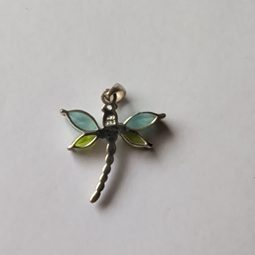 Sterling Silver Dragonfly Pendant with Blue and Green Accents - Picture 2 of 4